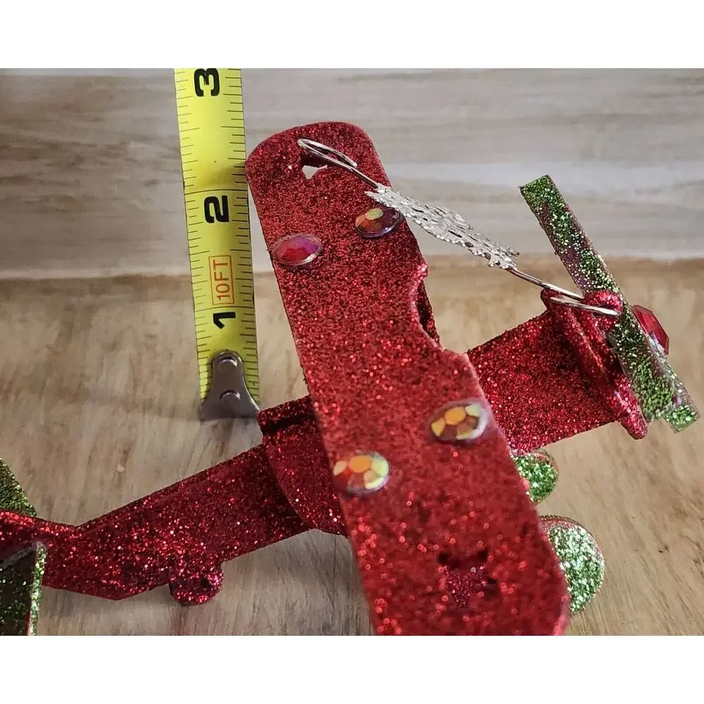 Christmas Tree Ornament Wooden Glitter Plane See Pictures